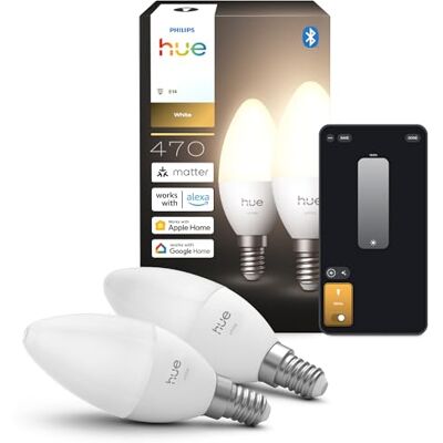 Philips Smart LED-lampa Kronljus, B39, E14, 2-pack, Varmvitt Ljus 2 700 K, 470 lm, Låg Dimring, Alexa, Google Home, Apple Home Philips Smart LED-lampa Kronljus, B39, E14, 2-pack, Varmvitt Ljus 2 700 K, 470 lm, Låg Dimring, Alexa, Google Home, Apple Home