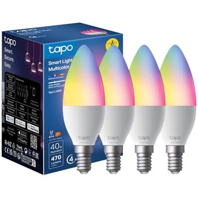 Tapo WiFi ansluten glödlampa, E14 flerfärgad LED-lampa 2500K-6 500K, dimbar 40 W 470 lm, fungerar med Alexa, röststyrning, energibesparing, L430C (4-pack) Tapo WiFi ansluten glödlampa, E14 flerfärgad LED-lampa 2500K-6 500K, dimbar 40 W 470 lm, fungerar med Alexa, röststyrning, energibesparing, L430C (4-pack)