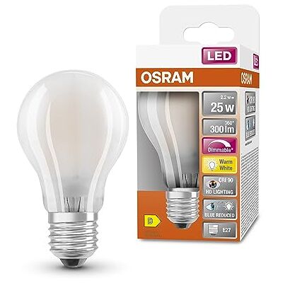 OSRAM SUPERSTAR+ CLASSIC A GLFR 25 LED-lampa, E27, glödlampsform, 2,2W, 300lm, 2700K, varmvitt ljus, kraftigt reducerad blå komponent, låg ögonbelastning, dimbar, låg energiförbrukning OSRAM SUPERSTAR+ CLASSIC A GLFR 25 LED-lampa, E27, glödlampsform, 2,2W, 300lm, 2700K, varmvitt ljus, kraftigt reducerad blå komponent, låg ögonbelastning, dimbar, låg energiförbrukning