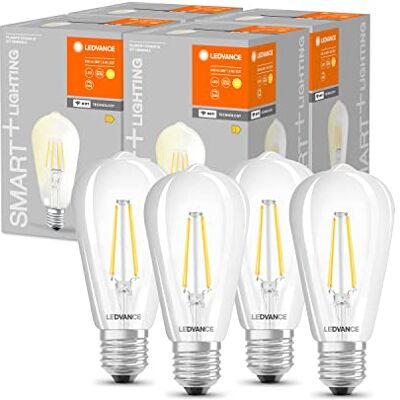 LEDVANCE Smart LED-Lampor med WiFi-teknik, E27-sockel, dimbar, varmvitt (2700 K), ersätter glödlampor med 60 W, SMART+ WiFi Filament Edison Dimmable, 4-pack LEDVANCE Smart LED-Lampor med WiFi-teknik, E27-sockel, dimbar, varmvitt (2700 K), ersätter glödlampor med 60 W, SMART+ WiFi Filament Edison Dimmable, 4-pack