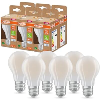 OSRAM LED SUPERSTAR+ CLASSIC A GL FR 60 LED-lampa med E27-sockel, vit, 3,6W, 806lm, 4000K, kallvitt ljus, upp till 60% energibesparing jämfört med vanliga LED-lampor, 6-pack OSRAM LED SUPERSTAR+ CLASSIC A GL FR 60 LED-lampa med E27-sockel, vit, 3,6W, 806lm, 4000K, kallvitt ljus, upp till 60% energibesparing jämfört med vanliga LED-lampor, 6-pack