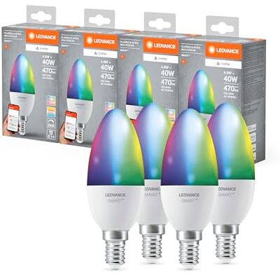 LEDVANCE SMART+ MATTER LED-ljuskälla, kompatibel med Google, Alexa, Apple, vit frostad, 4,9W, 470lm, E14 sockel, färgljus, vitt ljus, app eller röststyrning, livslängd upp till 20 000 timmar,4-pack LEDVANCE SMART+ MATTER LED-ljuskälla, kompatibel med Google, Alexa, Apple, vit frostad, 4,9W, 470lm, E14 sockel, färgljus, vitt ljus, app eller röststyrning, livslängd upp till 20 000 timmar,4-pack