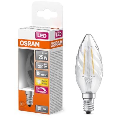 OSRAM LED Superstar Classic lampa med glödtråd i klassisk tvinnad miniljusform, klart blyfritt glas, 2,8 W, 250 lm, varmvitt ljus (2700 K), E 14 sockel, 35mm DM, 6-pack OSRAM LED Superstar Classic lampa med glödtråd i klassisk tvinnad miniljusform, klart blyfritt glas, 2,8 W, 250 lm, varmvitt ljus (2700 K), E 14 sockel, 35mm DM, 6-pack
