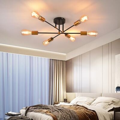 ANWIO svart spindellampa med guldskruvar, 6-arm hängande lampa med E27 lamphållare, lämplig för kök, vardagsrum, sovrum, matsal, korridor, lager (utan glödlampa) ANWIO svart spindellampa med guldskruvar, 6-arm hängande lampa med E27 lamphållare, lämplig för kök, vardagsrum, sovrum, matsal, korridor, lager (utan glödlampa)