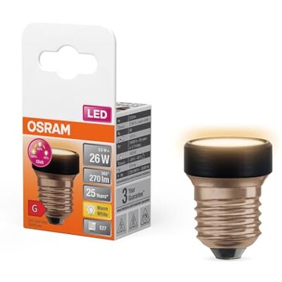 OSRAM LED STAR FLAT med 3,5W (som 26W), 270lm/2700K, varmvit 827, frostad, plast i svart, med E27-gänga, 3-vägsdimbar via väggströmbrytare, 35 mm diameter, 4-pack OSRAM LED STAR FLAT med 3,5W (som 26W), 270lm/2700K, varmvit 827, frostad, plast i svart, med E27-gänga, 3-vägsdimbar via väggströmbrytare, 35 mm diameter, 4-pack