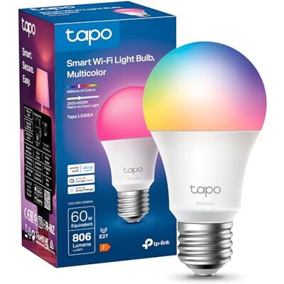 Tapo Alexa Smart Wi-Fi Light Bulb E27, kompatibel med Alexa, flerfärgad dimbar funktion, 806 lumen, scheman och automatiseringar, bortaläge Tapo Alexa Smart Wi-Fi Light Bulb E27, kompatibel med Alexa, flerfärgad dimbar funktion, 806 lumen, scheman och automatiseringar, bortaläge