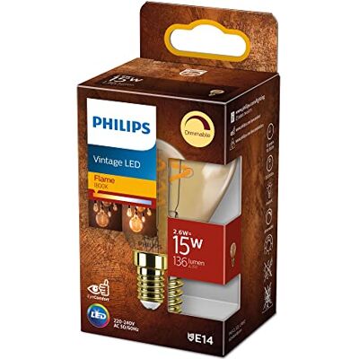 Philips Classic: LED ljuskälla, 15W, E14, P45, Litet klot, Guldfärgat glas, 1800 kelvin, dimbar Philips Classic: LED ljuskälla, 15W, E14, P45, Litet klot, Guldfärgat glas, 1800 kelvin, dimbar