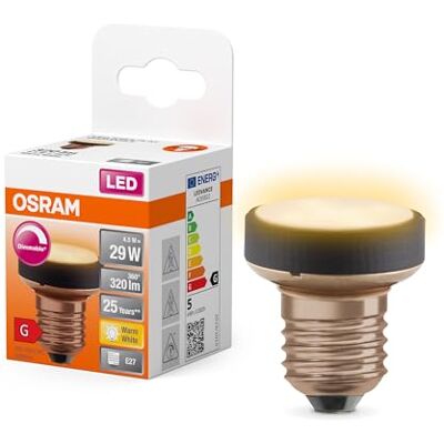OSRAM Flat Lamp, ultra-kompakt och platt LED-lampa med E27-sockel, ersätter traditionella 29W glödlampor, varmvit (2700K), ekonomisk med 4.5W förbrukning, dimbar, 6-pack OSRAM Flat Lamp, ultra-kompakt och platt LED-lampa med E27-sockel, ersätter traditionella 29W glödlampor, varmvit (2700K), ekonomisk med 4.5W förbrukning, dimbar, 6-pack