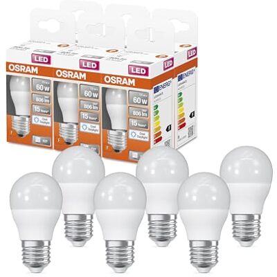 OSRAM LED-stjärna Classic P60 LED-lampa för E27-bas, droppform, FR, 806 lumen, varm vit (2700K), ersättning för konventionella 60W glödlampor, inte dimbar, 6-pack-pack OSRAM LED-stjärna Classic P60 LED-lampa för E27-bas, droppform, FR, 806 lumen, varm vit (2700K), ersättning för konventionella 60W glödlampor, inte dimbar, 6-pack-pack