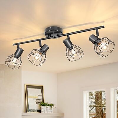 Dehobo Taklampa med svarta svängbara spotlights, ramp med E14-uttag, taklampa med 4 takspotlights för inomhus, kök, sovrum, vardagsrum, MAX 40W utan glödlampor Dehobo Taklampa med svarta svängbara spotlights, ramp med E14-uttag, taklampa med 4 takspotlights för inomhus, kök, sovrum, vardagsrum, MAX 40W utan glödlampor