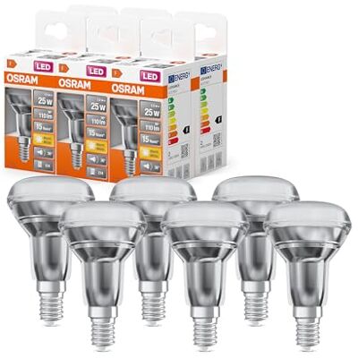 OSRAM LED-stjärna R50 LED-lampa för E14-uttag, reflektorlampa, GL, 110 lumen, varm vit (2700K), ersättning för konventionella 25W-glödlampor, inte dimbar, 6-pack OSRAM LED-stjärna R50 LED-lampa för E14-uttag, reflektorlampa, GL, 110 lumen, varm vit (2700K), ersättning för konventionella 25W-glödlampor, inte dimbar, 6-pack