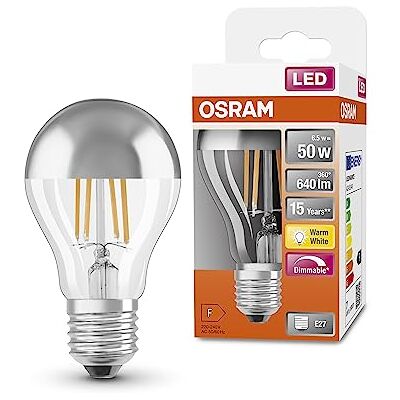 OSRAM LED Superstar Classic A50 Dimble LED-lampan för E27-uttag, päronform, Fil Mirror Silver, 640 Lumen, Warm White (2700K), ersättning för konventionella 50W-glödlampor, 6-pack OSRAM LED Superstar Classic A50 Dimble LED-lampan för E27-uttag, päronform, Fil Mirror Silver, 640 Lumen, Warm White (2700K), ersättning för konventionella 50W-glödlampor, 6-pack