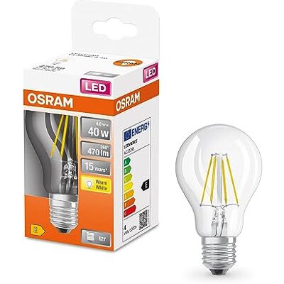OSRAM LED-stjärna Classic A40 LED-lampa för E27-uttag, päronform, fil, 470 lumen, varm vit (2700K), ersättning för konventionella 40W-glödlampor, inte dimbar, 1-pack OSRAM LED-stjärna Classic A40 LED-lampa för E27-uttag, päronform, fil, 470 lumen, varm vit (2700K), ersättning för konventionella 40W-glödlampor, inte dimbar, 1-pack