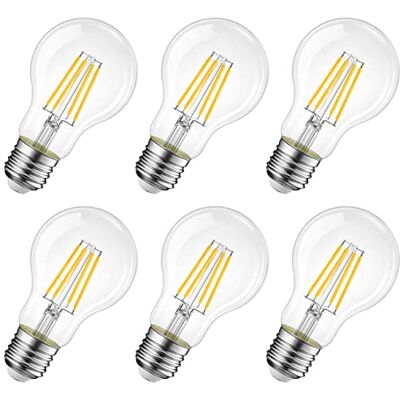 LVWIT E27 A60 LED-glödlampor, 4 W A60 GLS LED stora Edison-glödlampor, 470 lm, 40 W glödlampa ekvivalent, A60 vintage glas klar filament varm vit 2700 K glödlampor, icke-dimbar (6-pack) LVWIT E27 A60 LED-glödlampor, 4 W A60 GLS LED stora Edison-glödlampor, 470 lm, 40 W glödlampa ekvivalent, A60 vintage glas klar filament varm vit 2700 K glödlampor, icke-dimbar (6-pack)