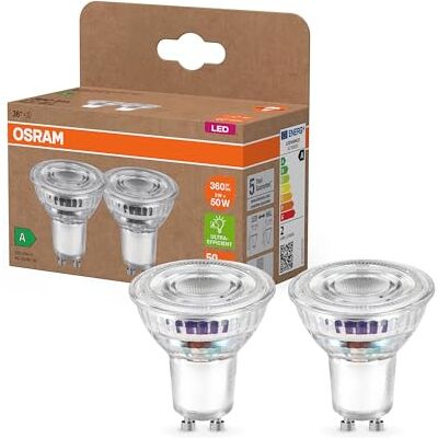 OSRAM Energy Class LED-reflektorlampa PAR16 med 2 W, 360 lm, varmvit (2700 K) av klart blyfritt glas med GU10-sockel i energieffektivitetsklass A, 50 mm diameter, IP20,6-pack OSRAM Energy Class LED-reflektorlampa PAR16 med 2 W, 360 lm, varmvit (2700 K) av klart blyfritt glas med GU10-sockel i energieffektivitetsklass A, 50 mm diameter, IP20,6-pack