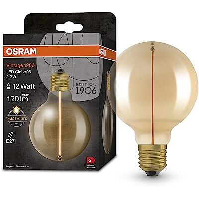 OSRAM Vintage 1906® Classic Globe95 FIL LED-lampa, E27, sfärisk, guld, 2,2W, 120lm, 2700K, varmvitt ljus, mycket låg energiförbrukning, lång livslängd, magnetisk glödtråd OSRAM Vintage 1906® Classic Globe95 FIL LED-lampa, E27, sfärisk, guld, 2,2W, 120lm, 2700K, varmvitt ljus, mycket låg energiförbrukning, lång livslängd, magnetisk glödtråd