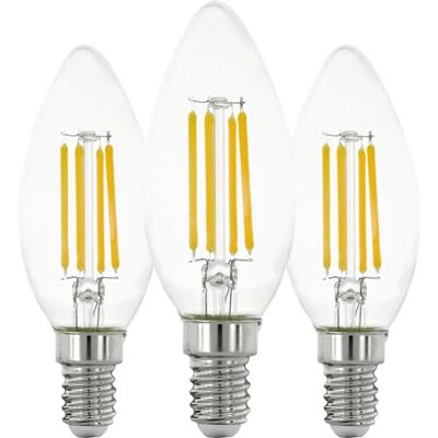 EGLO 3 x E14 LED-glödlampor, Edison-transparent glödlampa, 7 watt (motsvarande 60 watt), 806 lumen, varmvit glödlampa, 2 700 K, C35, Ø 3,5 cm EGLO 3 x E14 LED-glödlampor, Edison-transparent glödlampa, 7 watt (motsvarande 60 watt), 806 lumen, varmvit glödlampa, 2 700 K, C35, Ø 3,5 cm