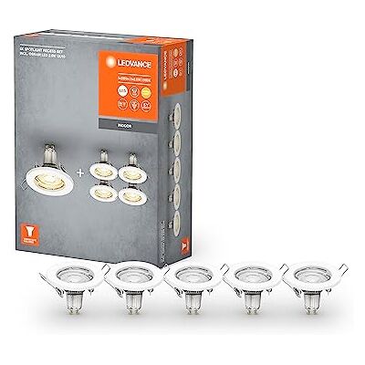 LEDVANCE Spot Subsider i 5-pack, inklusive 5x GU10 -lampor (5x 2,6W), vita, metalliska bostäder, IP20-skydd LEDVANCE Spot Subsider i 5-pack, inklusive 5x GU10 -lampor (5x 2,6W), vita, metalliska bostäder, IP20-skydd