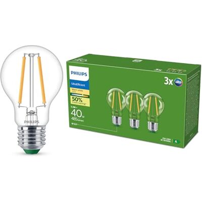 Philips Ultra Efficient LED-lampa, energieffektivitetsklass A, med E27-sockel, 40W, klar, varmvit 2700K, 6-pack Philips Ultra Efficient LED-lampa, energieffektivitetsklass A, med E27-sockel, 40W, klar, varmvit 2700K, 6-pack