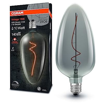 OSRAM vintage 1906 LED-lampa med rökfärg, 4W, 140lm, något äggformad design med 125 mm diameter & E27-uttag, varm vit ljusfärg, dimbar filament, upp till 15 000 timmars livslängd OSRAM vintage 1906 LED-lampa med rökfärg, 4W, 140lm, något äggformad design med 125 mm diameter & E27-uttag, varm vit ljusfärg, dimbar filament, upp till 15 000 timmars livslängd
