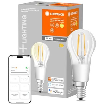 LEDVANCE Smart LED-lampa med Wifi teknik, E14-sockel, dimbar, varmvitt (2700K), droppform, klar glödtråd, ersättning för konventionella 75W-lampor, kontrollerbar med Alexa, Google & App, 1-pack. LEDVANCE Smart LED-lampa med Wifi teknik, E14-sockel, dimbar, varmvitt (2700K), droppform, klar glödtråd, ersättning för konventionella 75W-lampor, kontrollerbar med Alexa, Google & App, 1-pack.