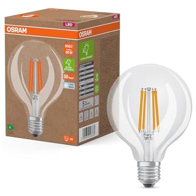 OSRAM LED Superstar Classic Globe LED-lampa G 95 i klassisk kulform, stomme i klart glas, 3,8 W, 806 lm, E27-sockel, kallvitt ljus med 4000 K, EEK A, 95 mm diameter. OSRAM LED Superstar Classic Globe LED-lampa G 95 i klassisk kulform, stomme i klart glas, 3,8 W, 806 lm, E27-sockel, kallvitt ljus med 4000 K, EEK A, 95 mm diameter.