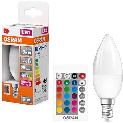 Osram LED Ljusstake - 250 lumen, 4,5W, 2700K, RGB, Fjärrkontroll Osram LED Ljusstake - 250 lumen, 4,5W, 2700K, RGB, Fjärrkontroll