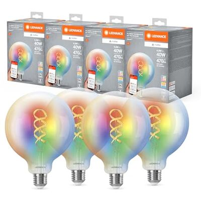 LEDVANCE SMART+ MATTER LED-ljuskälla, kompatibel med Google, Alexa, Apple, klarglas, 4,8W, 470lm, E27 sockel, färgljus & vitt ljus, app eller röststyrning, livslängd upp till 15 000 timmar,4-pack LEDVANCE SMART+ MATTER LED-ljuskälla, kompatibel med Google, Alexa, Apple, klarglas, 4,8W, 470lm, E27 sockel, färgljus & vitt ljus, app eller röststyrning, livslängd upp till 15 000 timmar,4-pack