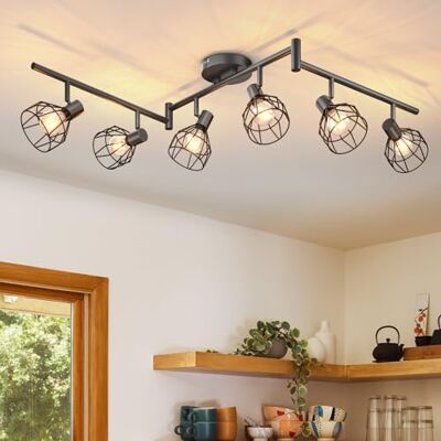 Dehobo Taklampa med svarta svängbara spotlights, ramp med E14-uttag, taklampa 6 takspotlights för inomhus, kök, sovrum, vardagsrum, MAX 40W utan glödlampor Dehobo Taklampa med svarta svängbara spotlights, ramp med E14-uttag, taklampa 6 takspotlights för inomhus, kök, sovrum, vardagsrum, MAX 40W utan glödlampor