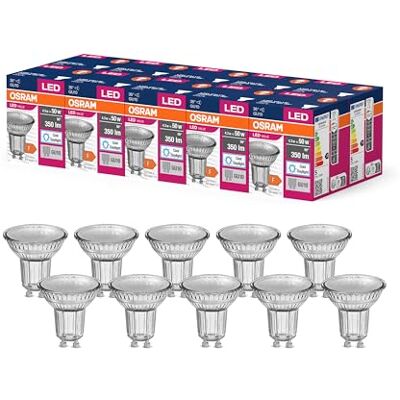 OSRAM LED-stjärnvärde PAR16 LED-lampa för GU10-uttag, reflektorlampa, GL, 350 lumen, dagsljusvitt (6500K), ersättning för konventionella 50W-glödlampor, inte dimbar, 10-pack OSRAM LED-stjärnvärde PAR16 LED-lampa för GU10-uttag, reflektorlampa, GL, 350 lumen, dagsljusvitt (6500K), ersättning för konventionella 50W-glödlampor, inte dimbar, 10-pack
