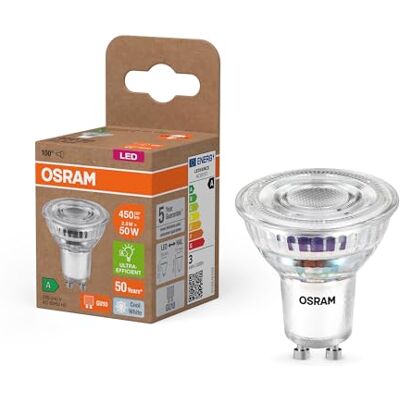 OSRAM Energy Class LED-reflektorlampa PAR16 med 2,5 W, 450 lm, kallvit (4000 K) tillverkad av blyfritt glas med GU10-sockel i energieffektivitetsklass A, 50 mm diameter, IP20, 6-pack OSRAM Energy Class LED-reflektorlampa PAR16 med 2,5 W, 450 lm, kallvit (4000 K) tillverkad av blyfritt glas med GU10-sockel i energieffektivitetsklass A, 50 mm diameter, IP20, 6-pack