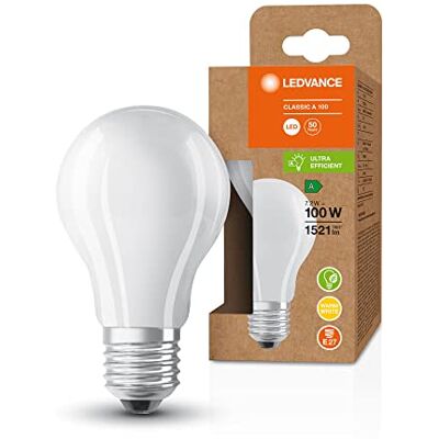 LEDVANCE Energisparlampa, frostat glödlampa, E27, varmvitt (3000K), 7,2 watt, ersätter 100W glödlampa, mycket effektiv och energisparande, förpackning med 1 LEDVANCE Energisparlampa, frostat glödlampa, E27, varmvitt (3000K), 7,2 watt, ersätter 100W glödlampa, mycket effektiv och energisparande, förpackning med 1