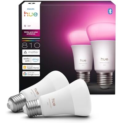 Philips Smart LED A60 ljuskälla, White and color ambiance, E27-sockel, 6W, Fullspektrumljus 1000K-20000K, 810 lumen, Dimbar, Fungerar med Alexa, Google Assistant och Apple Home, 2-pack Philips Smart LED A60 ljuskälla, White and color ambiance, E27-sockel, 6W, Fullspektrumljus 1000K-20000K, 810 lumen, Dimbar, Fungerar med Alexa, Google Assistant och Apple Home, 2-pack