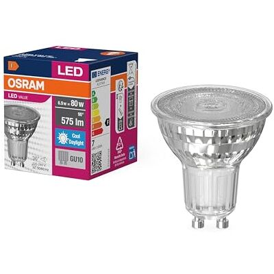 OSRAM LED Star Value PAR16 LED-lampa för GU10-sockel Reflektorlampa GL 575 Lumen Dagsljusvit (6500K) Ersättning för konventionella 80W glödlampor Icke-dimbara OSRAM LED Star Value PAR16 LED-lampa för GU10-sockel Reflektorlampa GL 575 Lumen Dagsljusvit (6500K) Ersättning för konventionella 80W glödlampor Icke-dimbara