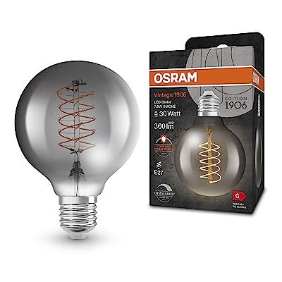 OSRAM Vintage 1906 LED -lampa med rökfärg, 7,8W, 360 lm, kulform med 80 mm diameter & E27 -uttag, varm vit ljusfärg, spiralfilament, dimbar, upp till 15 000 timmars livslängd OSRAM Vintage 1906 LED -lampa med rökfärg, 7,8W, 360 lm, kulform med 80 mm diameter & E27 -uttag, varm vit ljusfärg, spiralfilament, dimbar, upp till 15 000 timmars livslängd