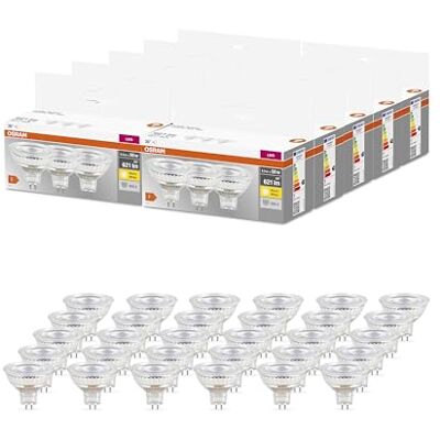 OSRAM LED-reflektorlampor MR16 med eftermontering, 50 wattersättning, GU5.3, MR16 reflektor, 2700 Kelvin, klart glas, 30-er-paket OSRAM LED-reflektorlampor MR16 med eftermontering, 50 wattersättning, GU5.3, MR16 reflektor, 2700 Kelvin, klart glas, 30-er-paket