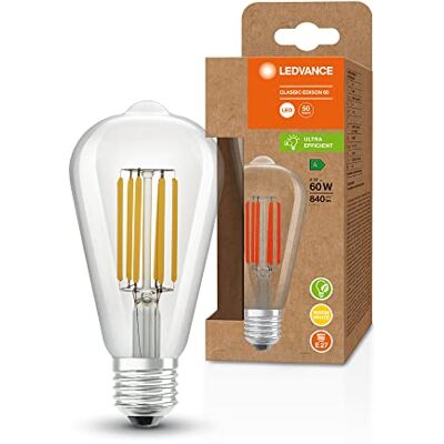 LEDVANCE LED energisparlampa, Edison-filament, E27, varmvitt (3000K), 4 watt, ersätter 60W glödlampa, högeffektiv och energisparande, förpackning med 6 LEDVANCE LED energisparlampa, Edison-filament, E27, varmvitt (3000K), 4 watt, ersätter 60W glödlampa, högeffektiv och energisparande, förpackning med 6