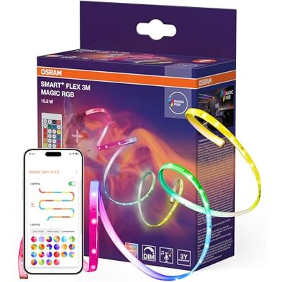 OSRAM SMART+ WIFI FLEX 3M LED-list, vit, 15W, 350lm, dimbar, dynamisk Magic RGB-effekt, individuellt val av ljusfärg, appkontrollerbar, lång livslängd, enkel installation, IP20 OSRAM SMART+ WIFI FLEX 3M LED-list, vit, 15W, 350lm, dimbar, dynamisk Magic RGB-effekt, individuellt val av ljusfärg, appkontrollerbar, lång livslängd, enkel installation, IP20