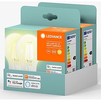LEDVANCE Smart LED-lampa med Bluetooth Mesh-teknik, även kontrollerbar med Alexa och Google Assistant, ersätter konventionella 60W-lampor, varmvitt (2700K), smart dimbar, 4-pack LEDVANCE Smart LED-lampa med Bluetooth Mesh-teknik, även kontrollerbar med Alexa och Google Assistant, ersätter konventionella 60W-lampor, varmvitt (2700K), smart dimbar, 4-pack