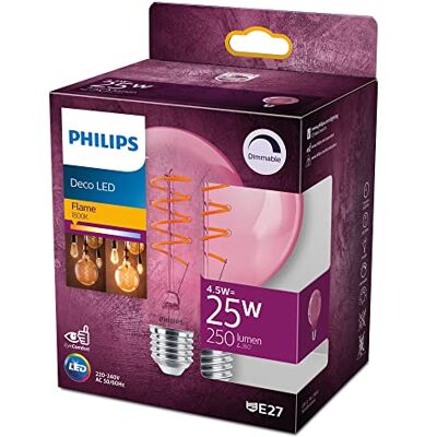 Philips LED Classic E27 Giant Pink lampa, 25 W, vintage dekoration, glob form, dimbar, rosa, varm vit Philips LED Classic E27 Giant Pink lampa, 25 W, vintage dekoration, glob form, dimbar, rosa, varm vit