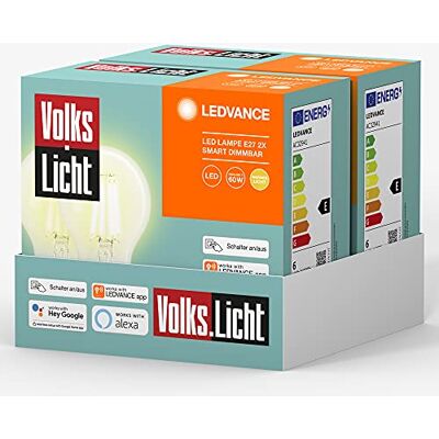 LEDVANCE Volks-Licht E27 smart LED-lampa Bluetooth varmvit dimbar glödlampa kompatibel med Amazon Alexa och Google Assistant kontrollerbar med -appen 4 stycken (1-pack) LEDVANCE Volks-Licht E27 smart LED-lampa Bluetooth varmvit dimbar glödlampa kompatibel med Amazon Alexa och Google Assistant kontrollerbar med -appen 4 stycken (1-pack)