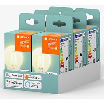 LEDVANCE Smart LED-lampa med Bluetooth Mesh-teknik, även kontrollerbar med Alexa och Google Assistant, ersätter konventionella 60W-lampor, varmvitt (2700K), smart dimbar, 6-pack LEDVANCE Smart LED-lampa med Bluetooth Mesh-teknik, även kontrollerbar med Alexa och Google Assistant, ersätter konventionella 60W-lampor, varmvitt (2700K), smart dimbar, 6-pack