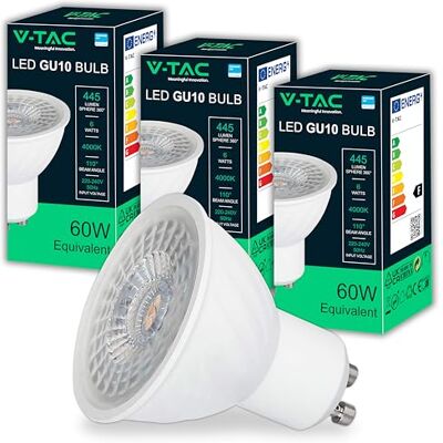 V-TAC 3x GU10-6W LED-lampor med hög ljusstyrka (60W motsvarande) Samsung CHIP 445 lumen GU10 LED-spotlight för maximal effektivitet och energibesparing kall vit 6 500 K V-TAC 3x GU10-6W LED-lampor med hög ljusstyrka (60W motsvarande) Samsung CHIP 445 lumen GU10 LED-spotlight för maximal effektivitet och energibesparing kall vit 6 500 K
