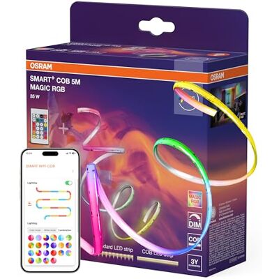 LEDVANCE SMART WIFI COB dekorativa färgglada COB-remsor med MAGIC RGB; Wifi och homogen ljuseffekt; dimbar; silikon; 5 m; glödlampor ej utbytbara LEDVANCE SMART WIFI COB dekorativa färgglada COB-remsor med MAGIC RGB; Wifi och homogen ljuseffekt; dimbar; silikon; 5 m; glödlampor ej utbytbara