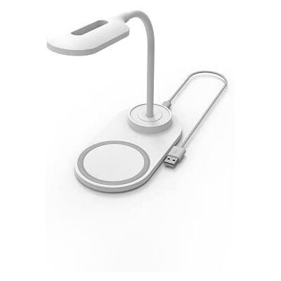 DigiPower LED-lampa med 3 belysningslägen och integrerad trådlös laddningsfunktion för smartphones (10 W) induktiv laddning, vit DigiPower LED-lampa med 3 belysningslägen och integrerad trådlös laddningsfunktion för smartphones (10 W) induktiv laddning, vit