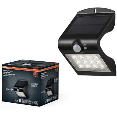 OSRAM ENDURA BUTTERFLY solstrålkastare, svart, 1,5W, 200lm, rörelse- och ljussensor, utomhusljus, laddningsbart batteri, miljövänlig, lång livslängd, lätt att installera, IP65, 4000K. OSRAM ENDURA BUTTERFLY solstrålkastare, svart, 1,5W, 200lm, rörelse- och ljussensor, utomhusljus, laddningsbart batteri, miljövänlig, lång livslängd, lätt att installera, IP65, 4000K.