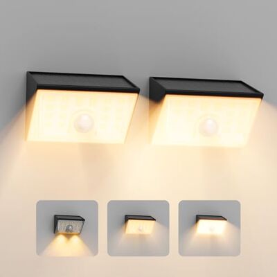 Smiling Shark WL-06 solcellslampor för utomhusbruk, 2 stycken solcellsvägglampor utomhus med rörelsesensor 4 lägen och 120° IP65 vattentät LED superstarkt solcellsljus för trädgård terrass staket Smiling Shark WL-06 solcellslampor för utomhusbruk, 2 stycken solcellsvägglampor utomhus med rörelsesensor 4 lägen och 120° IP65 vattentät LED superstarkt solcellsljus för trädgård terrass staket