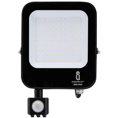 VoltShine LED-sensorstrålkastare 50 W 6500 K, tillverkad av aluminium, idealisk för utomhussäkerhet och automatisering av belysning i trädgårdar och ingångar. VoltShine LED-sensorstrålkastare 50 W 6500 K, tillverkad av aluminium, idealisk för utomhussäkerhet och automatisering av belysning i trädgårdar och ingångar.