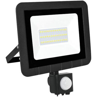 Brightium 30 W LED-projektor med platt sensor, svart – perfekt för utomhusbelysning och säkerhet i entréer eller trädgårdar. Brightium 30 W LED-projektor med platt sensor, svart – perfekt för utomhusbelysning och säkerhet i entréer eller trädgårdar.