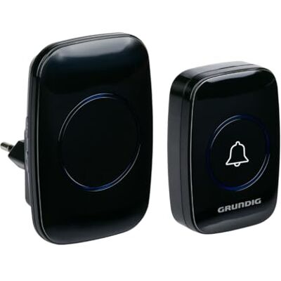 Grundig Sladdlös dörrklocka-set – dörrklocka trådlös 300 meter räckvidd – trådlös ringklocka med LED-ljus och 60 melodier – plug-in-mottagare – batteri ingår – svart Grundig Sladdlös dörrklocka-set – dörrklocka trådlös 300 meter räckvidd – trådlös ringklocka med LED-ljus och 60 melodier – plug-in-mottagare – batteri ingår – svart